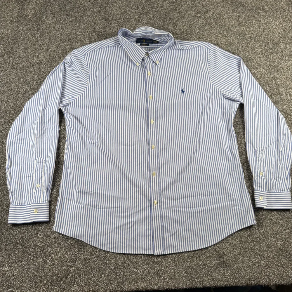 Polo Ralph Lauren Button Down XXL Blue White Striped Slim Fit Performance Shirt